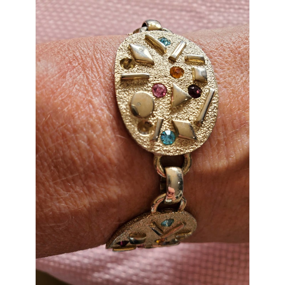 Sarah Coventry satin finish multi stone link bracelet -1990s